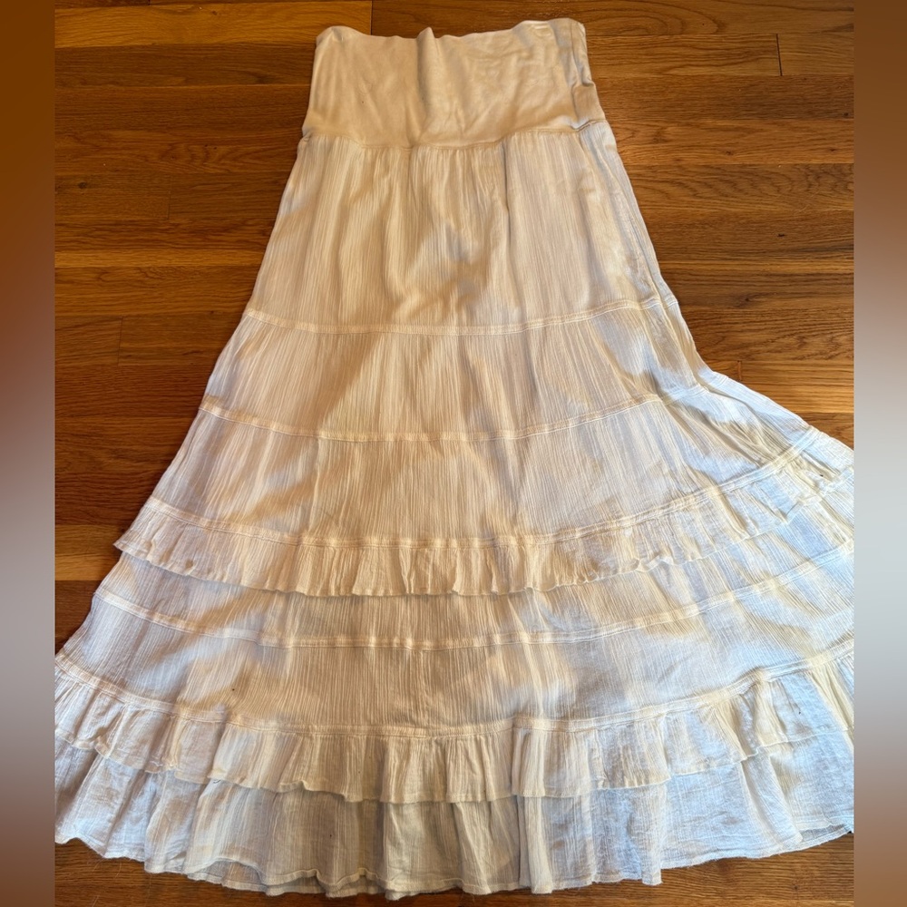 LOFT Y2K White Tiered Maxi Skirt with Ruffle Hem